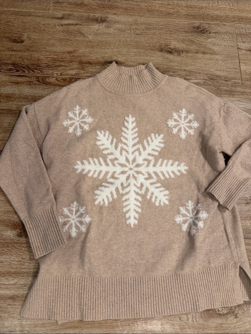 LOFT Beige Turtleneck Snowflake Sweater
